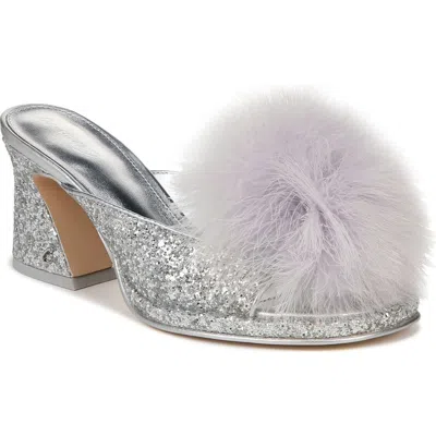 Circus Ny By Sam Edelman Hadie Feather Fluff Glitter Mule In Soft Silver