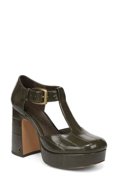 Circus Ny By Sam Edelman Idalia Croc Embossed Faux Leather T-strap Pump In Black