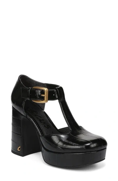 Circus Ny By Sam Edelman Idalia Croc Embossed Faux Leather T-strap Pump In Black