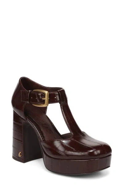 Circus Ny By Sam Edelman Idalia Croc Embossed Faux Leather T-strap Pump In Brown