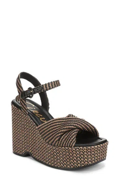 Circus Ny By Sam Edelman Joanne Ankle Strap Platform Wedge Sandal In Black/ Rich Cognac