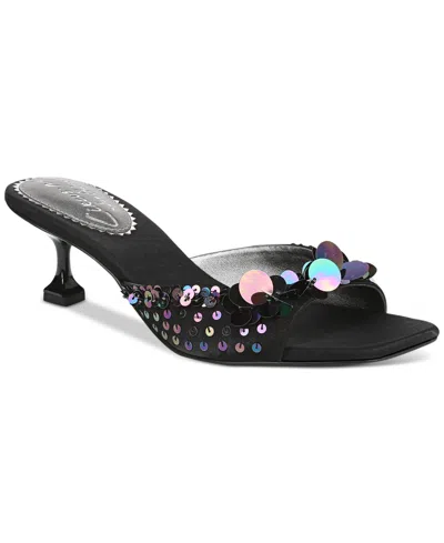 Circus Ny By Sam Edelman Juliana Sequin Mid-heel Dress Sandals In Black Shimmer Satin