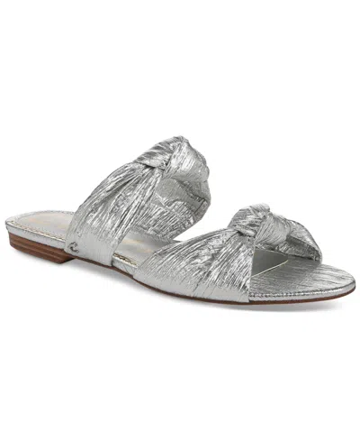 Circus Ny By Sam Edelman Marissa Knotted Flat Slide Sandals In Soft Silver Ruched Metallic
