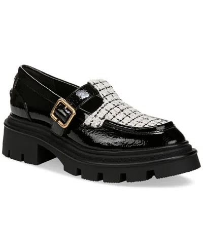 Circus Ny By Sam Edelman Payson Lug-sole Mary Jane Loafers In Black,vanilla Bean Tweed