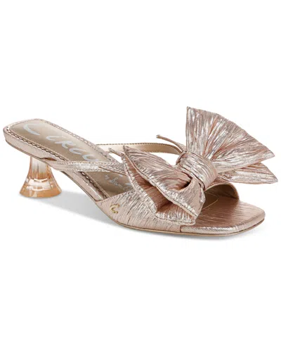 Circus Ny By Sam Edelman Women's Natalina Bow Kitten-heel Dress Sandals In Gold Ruched Metallic
