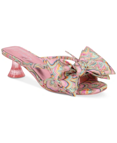 Circus Ny By Sam Edelman Women's Natalina Bow Kitten-heel Dress Sandals In Pink Sorbet Flower Trip Shimmer Satin