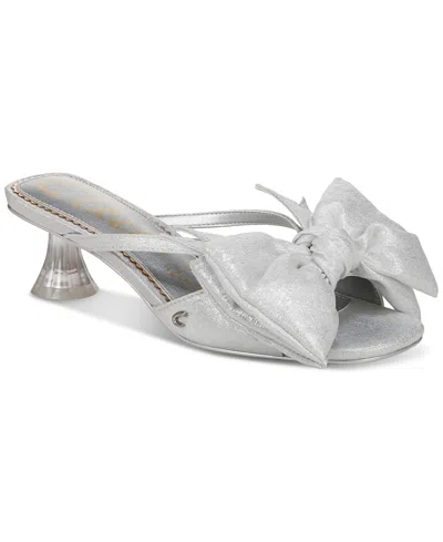 Circus Ny By Sam Edelman Women's Natalina Bow Kitten-heel Dress Sandals In Soft Silver Ruched Metallic