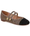 Circus Ny By Sam Edelman Zoey Cap Toe Mary Jane Flat In Black Natural Tweed Multi,black Rhinesto