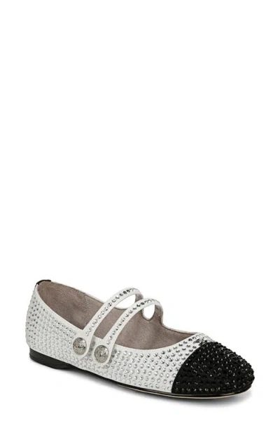 Circus Ny By Sam Edelman Zoey Cap Toe Mary Jane Flat In White,black Rhinestone