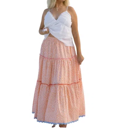 C'isa Marisol Tiered Floral Maxi Skirt In Orange