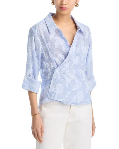 Cissa 3/4 Sleeve Asymmetric Wrap Shirt In Blue