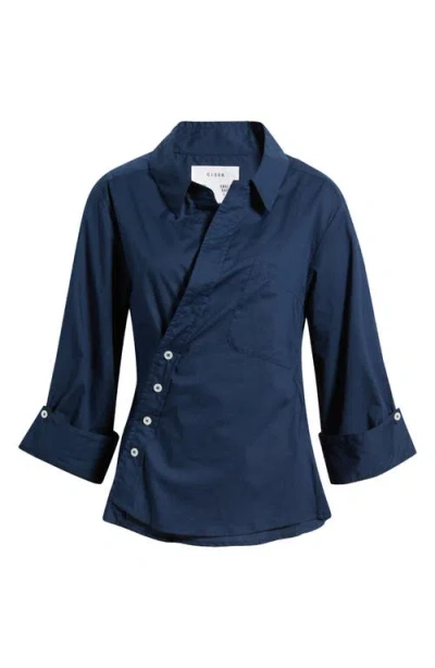 Cissa Asymmetric Wrap Top In Blue