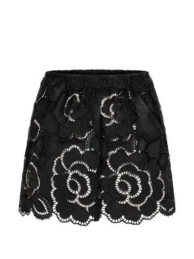 Cissa Boxer Floral-lace Mini Skirt In Black