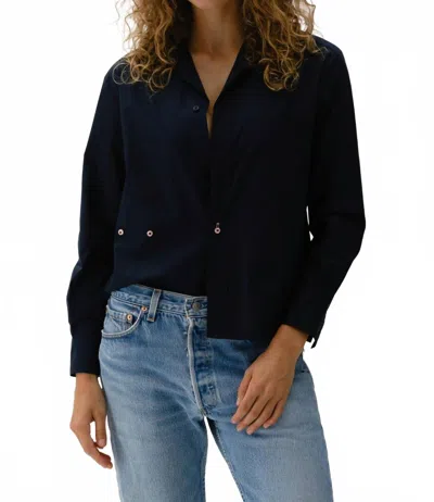 Cissa Button Down Wrap Shirt In Navy Blue