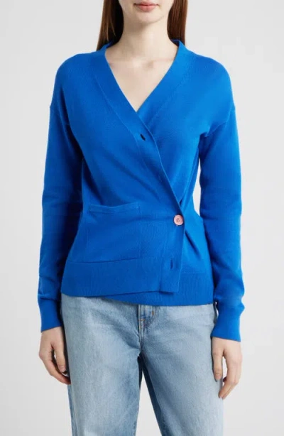 Cissa Button-up Cotton Wrap Cardigan In Blue