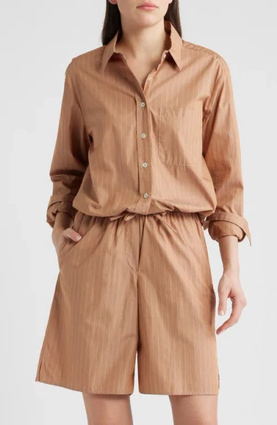 Cissa Cinch Waist Button-up Shirt In Brown