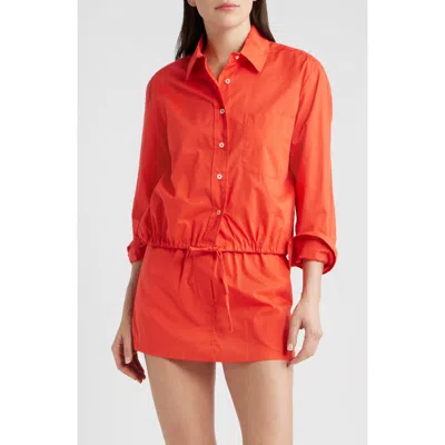 Cissa Cinch Waist Cotton Button-up Shirt In Orange
