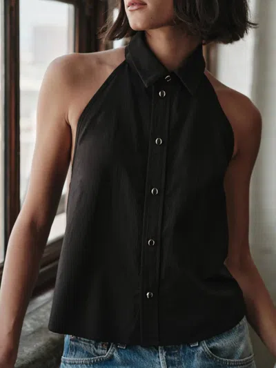 Cissa Collared Neck Halter Neck Vest Top In Black Dobby In Multi