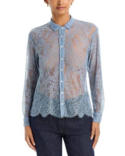 Cissa Cotton Lace Button Front Shirt In Blue