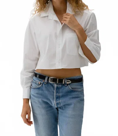 Cissa Crop Button Down Wrap Shirt In Optic White