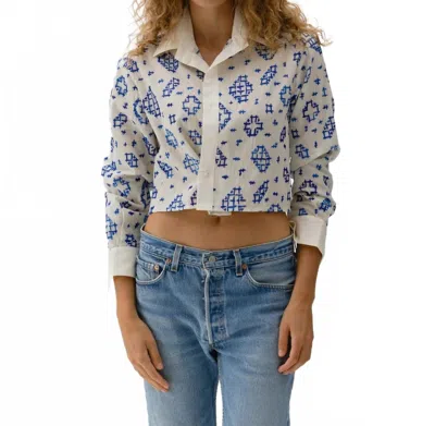 Cissa Crop Button Down Wrap Shirt In Yves Handstitch In Multi
