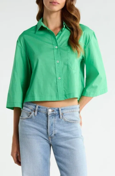 Cissa Crop Cotton Button-up Shirt In Multi