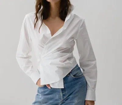 Cissa Crossover Fitted Paper Cotton Shirt In Optic White