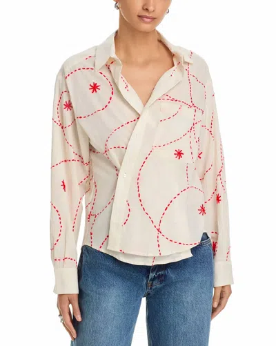 Cissa Daily Button Front Shirt In Estrella Handstitch In Neutral