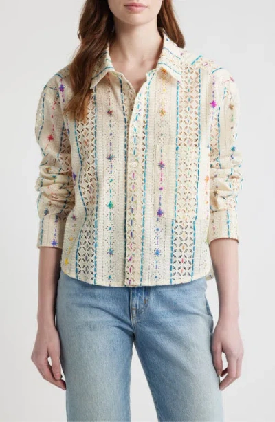 Cissa Embroidered Eyelet Button-up Shirt In Neutral