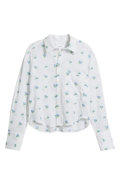 Cissa Flower Embroidered Eyelet Stripe Cotton Button-up Shirt In Blue