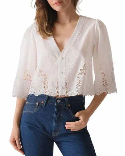 CISSA LADY V NECK PUFF SLEEVE SHIRT IN VINTAGE LACE