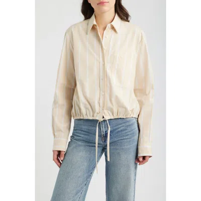 Cissa Long Sleeve Stripe Cinch Button-up Top In Neutral