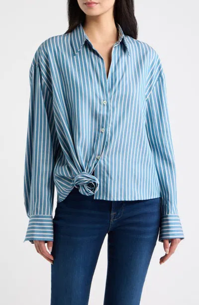Cissa Long Sleeve Tencel Lyocell Knot Shirt In Pine Stripe