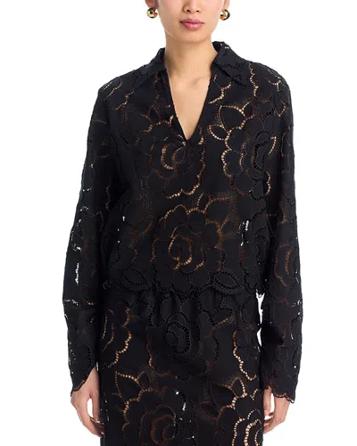 Cissa Long Sleeve V Neck Lace Shirt In Black