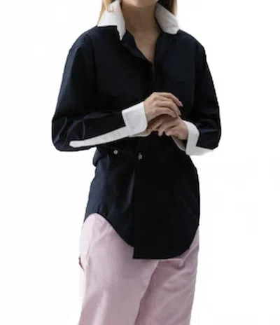 Cissa Men's Shirt Contrast Long Sleeve Shirt In Navy/white In Blue