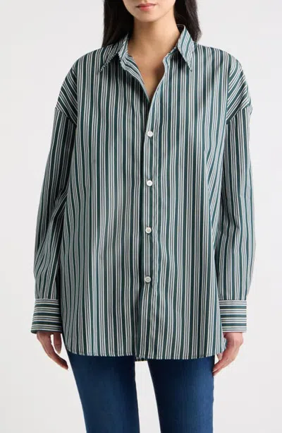 Cissa Oversized Striped Cotton Button Shirt In Hunter Stripe