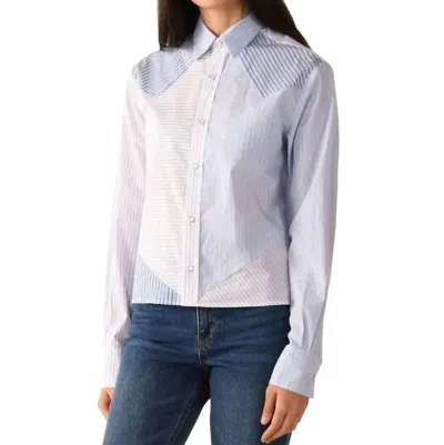 Cissa Raw Edge Western Shirt In Stripe Scrappy In Blue