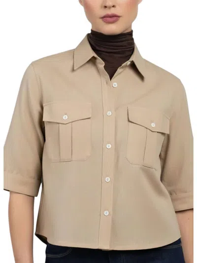 Cissa Safari Short Sleeve Button Down Shirt In Beige In Brown