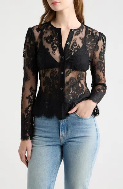 Cissa Scalloped Lace Shirt In Black Raschel Lace