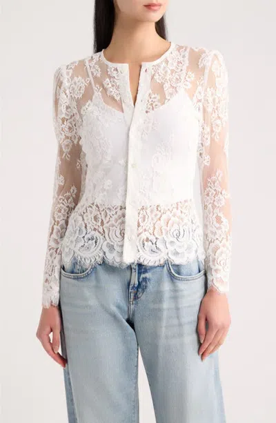 Cissa Scalloped Lace Shirt In White Raschel Lace