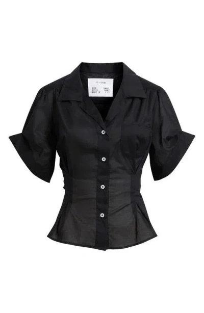 Cissa Sheer Cotton Button-up Shirt In Black