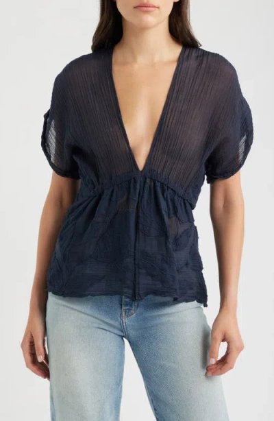 Cissa Sheer Cotton Petal Top In Blue