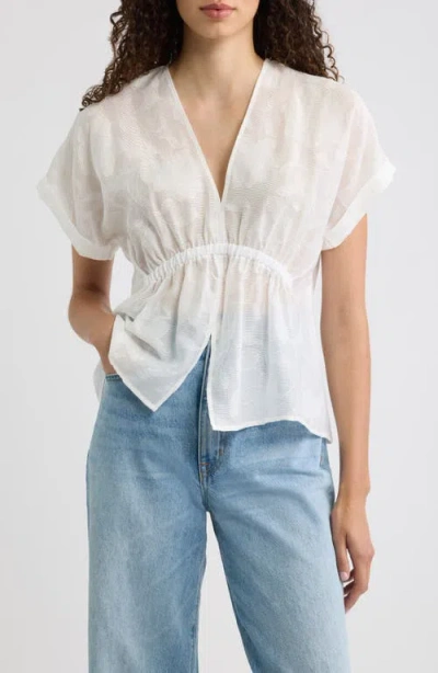 Cissa Sheer Floral Short Sleeve V-neck Top In White