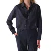 Cissa Shorty Cotton Silk Sheer Stripe Shirt In Navy In Blue