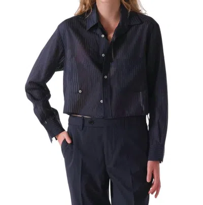 Cissa Shorty Cotton Silk Sheer Stripe Shirt In Navy In Blue