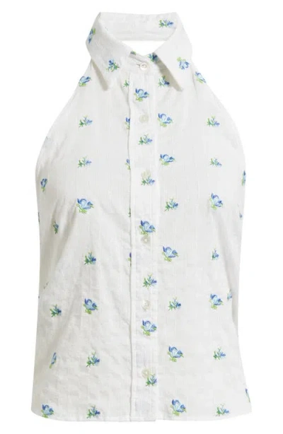 Cissa Sleeveless Button-up Cotton Halter Top In White