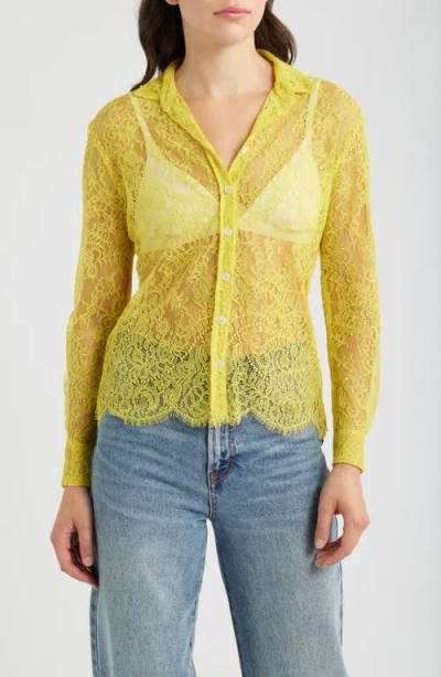 Cissa Slim Fit Lace Button-up Shirt In Yellow