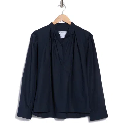 Cissa Split Neck Puff Sleeve Top In Blue