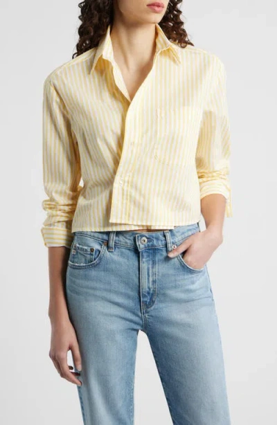 Cissa Stripe Asymmetric Cotton Button-up Shirt In Yellow