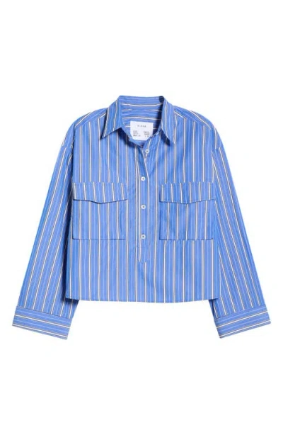 Cissa Stripe Double Pocket Cotton Button-up Shirt In Blue